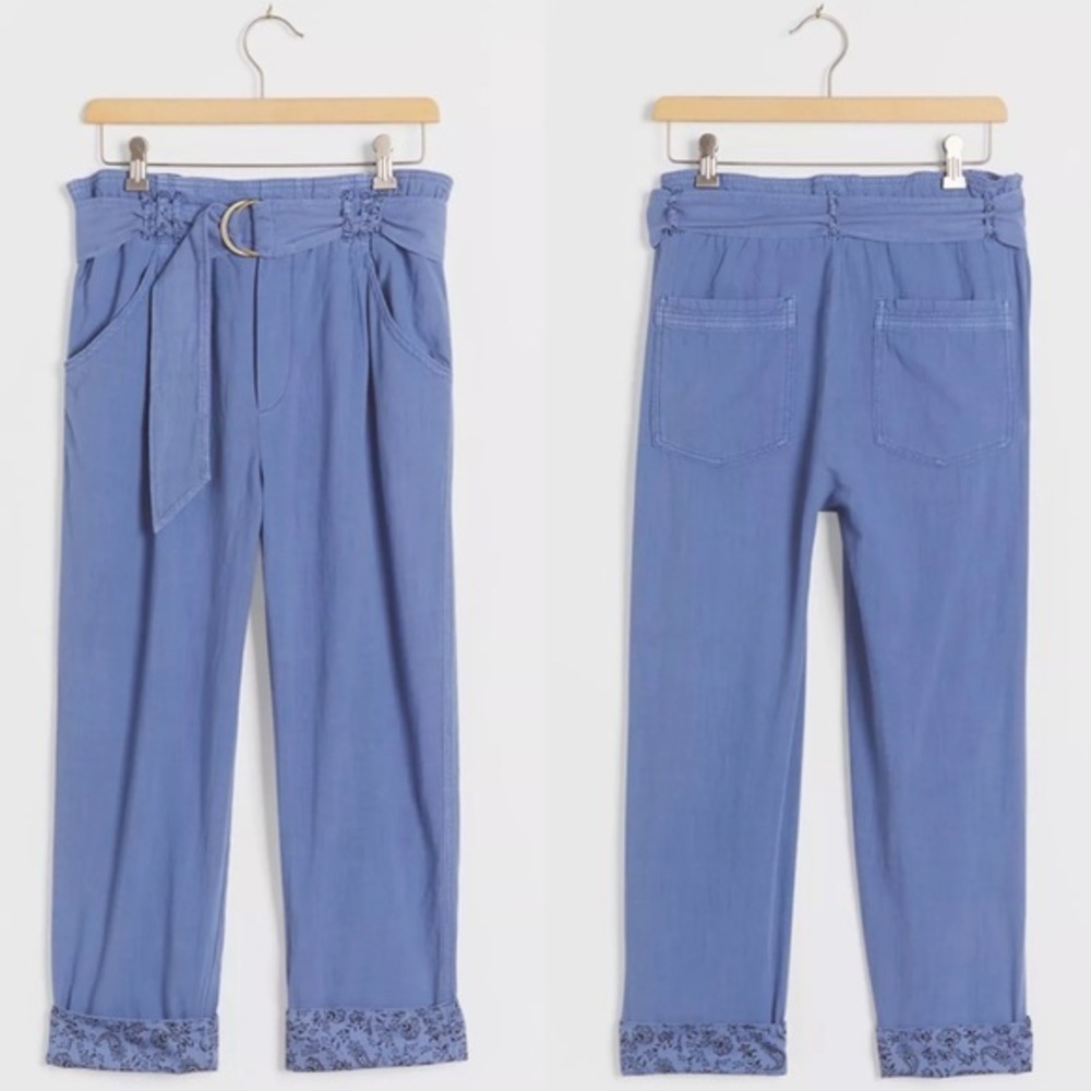 NWT Anthropologie Malin Utility Pants Women Medium Tall Blue Casual Cargo Anthro
